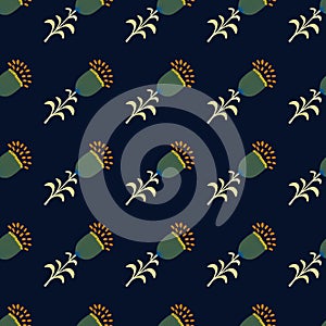 Seamless spring pattern with stylize flowers. Elegant botanical background. Abstract floral wallpaper