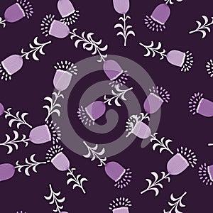 Seamless spring pattern with stylize flowers. Elegant botanical background. Abstract floral wallpaper