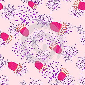 Seamless spring pattern with stylize flowers. Elegant botanical background. Abstract floral wallpaper