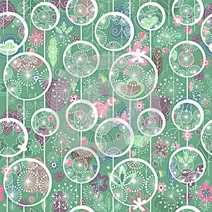 Seamless spring pattern with stylized green trees