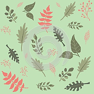 seamless spring summer hand drawn cute pastel green floral pattern background with leaves branches