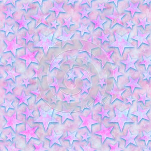 Seamless square background of iridescent grunge stars on a blue background. Festive background. Seamless background