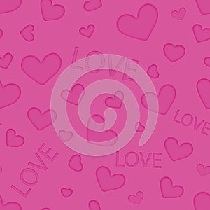 Seamless square background of pink hearts on a pink background. Love symbol. Festive background for Valentine's Day