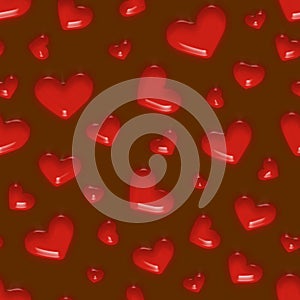 Seamless square background of red hearts on a red background. Love symbol. Festive background for Valentine's Day, March