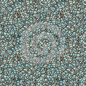 Seamless Square Tile, 4 Combined for Visual Display, Stained Glass Style, Fine, Blue Colored, Detailed Unique Pattern Design