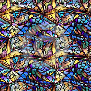 Seamless Square Tile, 4 Combined for Visual Display, Stained Glass Style, Floral, Multi Colored, Detailed Unique Pattern Design