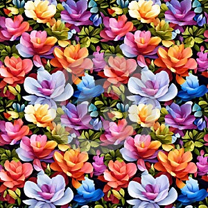 Seamless Square Tile, 4 Combined for Visual Display, Soft Edged Simplistic Style, Soft Floral, Multi Colored, Detailed Unique photo