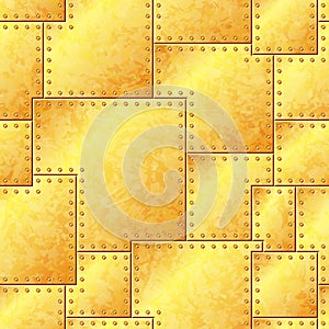 Seamless Stained Gold Riveted Plate Background