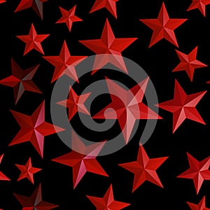 Seamless star pattern, star on a black background. 3D render, illustration. Festive abstract concept. New year