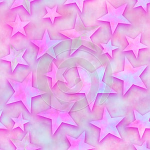 Seamless star pattern, star on a pink background. 3D render, illustration. Festive abstract concept. New year, christmas