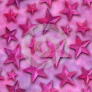 Seamless star pattern, star on a pink background. 3D render, illustration. Festive abstract concept. New year, christmas