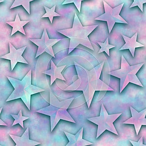 Seamless star pattern, star on a pink background. 3D render, illustration. Festive abstract concept. New year, christmas, textiles