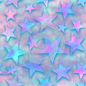 Seamless star pattern, star on a pink background. 3D render, illustration. Festive abstract concept. New year, christmas, textiles