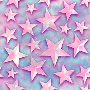 Seamless star pattern, star on a pink background. 3D render, illustration. Festive abstract concept. New year, christmas, textiles