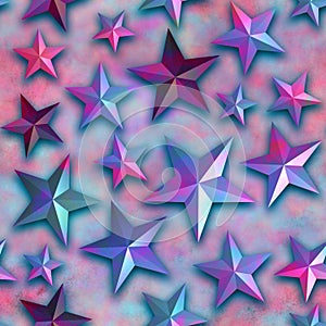 Seamless star pattern, star on a pink background. 3D render, illustration. Festive abstract concept. New year, christmas, textiles