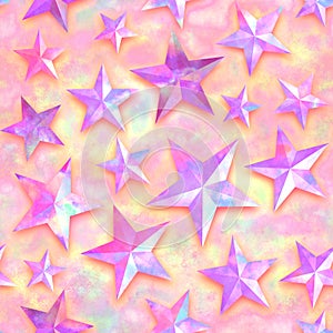 Seamless star pattern, star on a pink background. 3D render, illustration. Festive abstract concept. New year, christmas, textiles