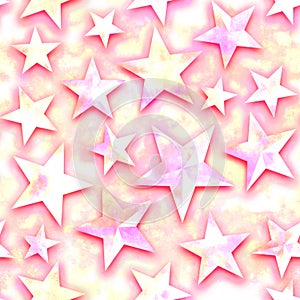 Seamless star pattern, star on a pink background. 3D render, illustration. Festive abstract concept. New year, christmas, textiles