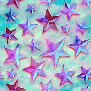 Seamless star pattern, star on a pink background. 3D render, illustration. Festive abstract concept. New year, christmas, textiles