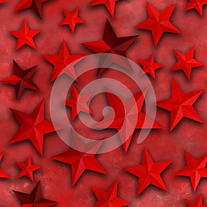 Seamless star pattern, star on a red background. 3D render, illustration. Festive abstract concept. New year, christmas, textiles