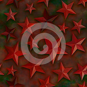 Seamless star pattern, star on a red background. 3D render, illustration. Festive abstract concept. New year, christmas, textiles