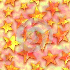 Seamless star pattern, star on a yellow background. 3D render, illustration. Festive abstract concept. New year