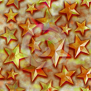 Seamless star pattern, star on a yellow background. 3D render, illustration. Festive abstract concept. New year, christmas,