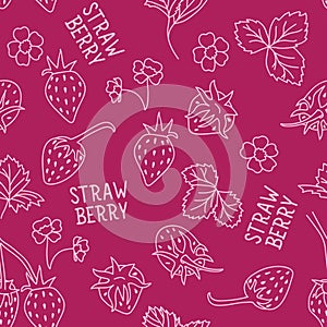 Seamless strawberry hand drawn vector pattern. Ink illustration