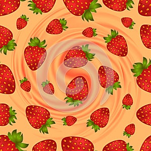 Seamless strawberry pattern with swirl background