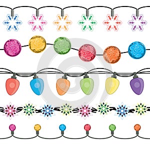 Seamless strings of christmas light garland lamps. vector