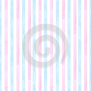 Seamless stripe pattern light blue pink. Gender reveal party. Hand drawn watercolor illustration isolated on white