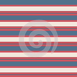 Seamless stripe vintage pattern with colored horizontal parallel stripes red, blue and cream background.