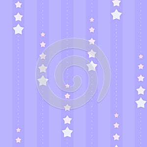 Seamless striped and dotted pattern with colorful falling stars. Minimal and simple background for children`s bedroom, kids