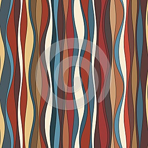 Seamless striped pattern with vertical multicolored stripes. Abstract geometric wavy lines texture. Ethnic style.
