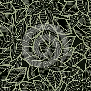 Seamless stylized leaves shapes green pattern