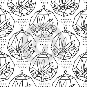 Seamless succulent and cactus plants pattern.