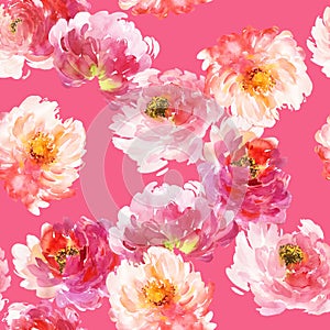 Seamless summer pattern with watercolor flowers handmade.