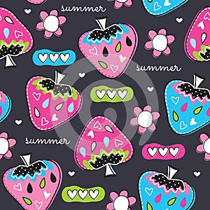 Seamless summer strawberry pattern vector illustration