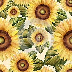 Seamless sunflowers pattern on vintage style collage with old paper