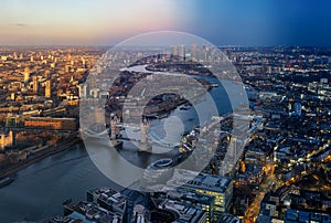 Seamless sunset to night time lapse view of the skyline of London