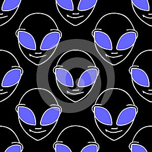 seamless symmetrical white and blue pattern with a close-up humanoid face on a black background