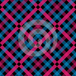 Seamless tartan plaid pattern. Checkered fabric texture print in shades of red, bright fuchsia, light teal green, pale