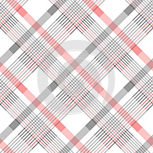 Seamless tartan plaid pattern in stripes of red, black and white. Checkered twill fabric texture. Vector swatch for digital textil