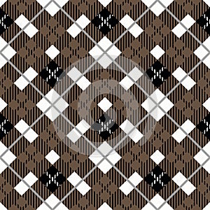 Seamless tartan plaid pattern. Traditional checkered fabric texture in palette of brown, black and white. eps 10