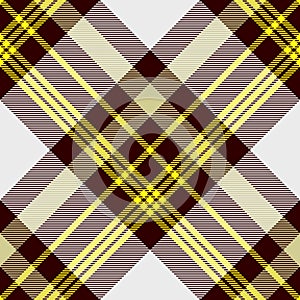 Seamless tartan plaid pattern in yellow, white and blackish red brown.