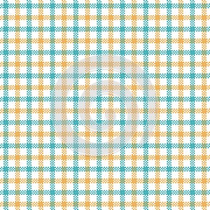 Seamless tattersall pattern in light blue, yellow, white. Vector textile background