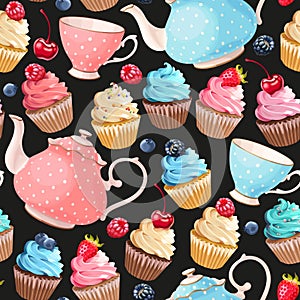 Seamless teacups and cupcakes