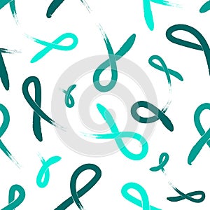 Seamless teal ribbon ovarian cancer artisitc vector background photo