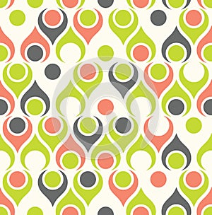 Seamless teardrop mid century modern pattern in green and pink