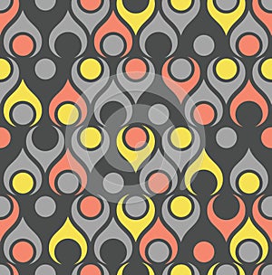 Seamless teardrop mid century modern pattern in grey and red
