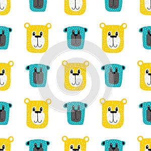 Seamless teddy bear pattern vector hand drawn illustration cartoon style.bear faces on white background.suitable for